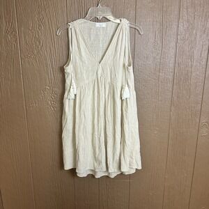 Sage The Label Anthropologie Beige‎ Gauze Cotton V Neck Dress Size M Minimalist